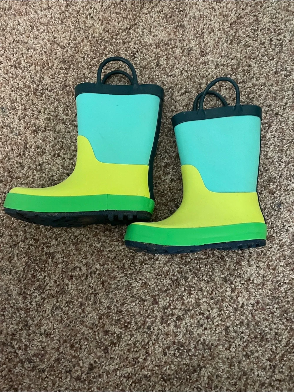 Target Kids Lime and Teal Rain Boots with Pull Handles